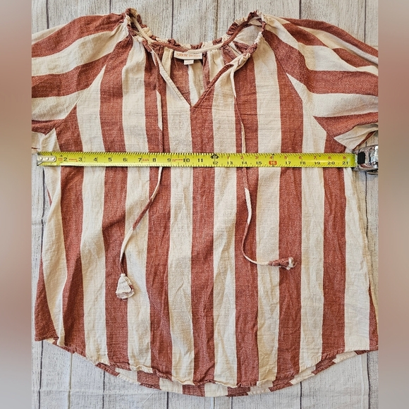 Knox Rose Size Medium Striped Puff Half Sleeve Boho Blouse Red Cream Cotton - Picture 6 of 6